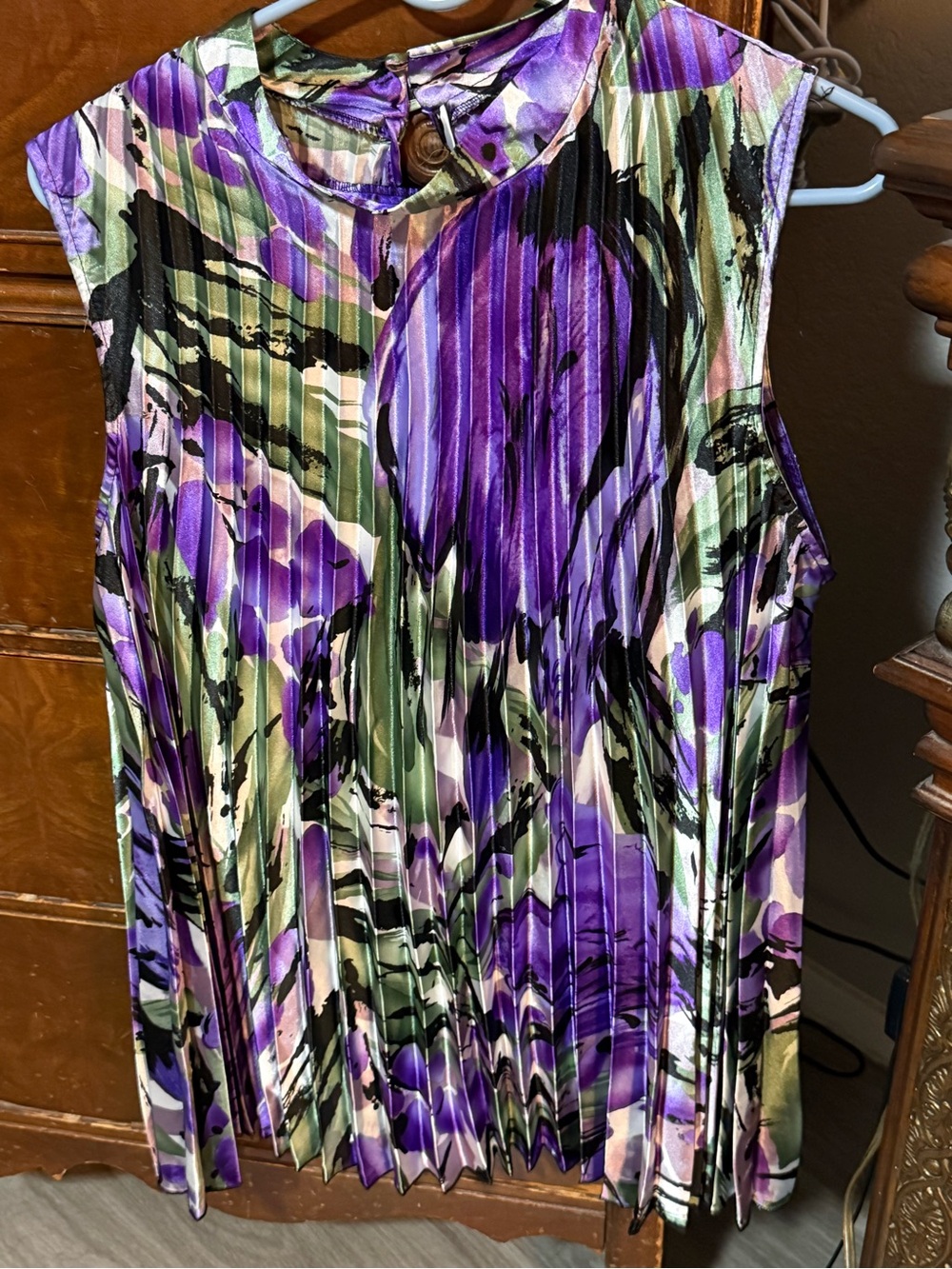 Lane Bryant Purple Green Black Pleated Sleeveless Top